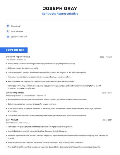 Contracts Representative Resume