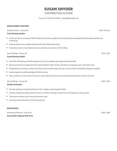 Contributing Author Resume