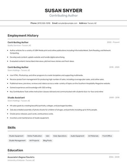 Contributing Author Resume