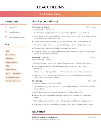 Contributing Author Resume