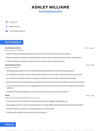 Contributing Author Resume