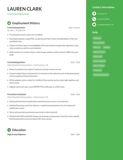 Contributing Author Resume