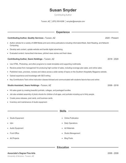 Contributing Author Resume
