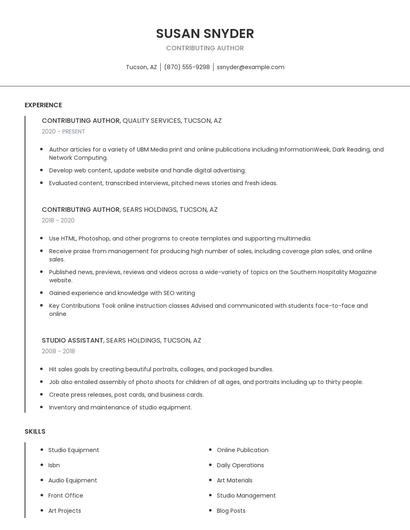 Contributing Author Resume