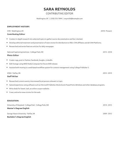 Contributing Editor Resume