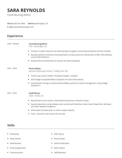 Contributing Editor Resume