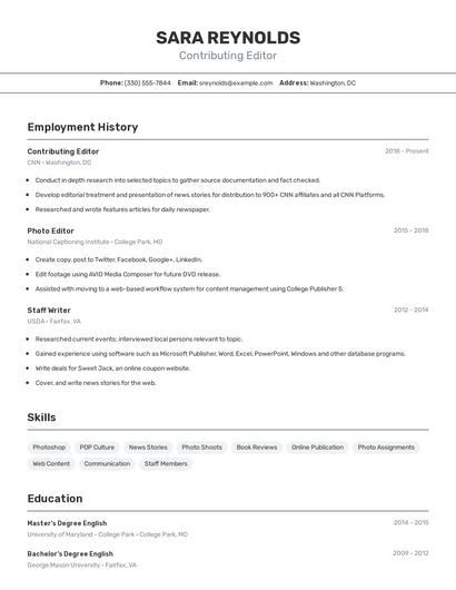 Contributing Editor Resume