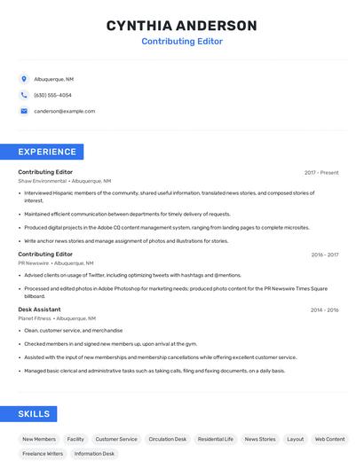 Contributing Editor Resume