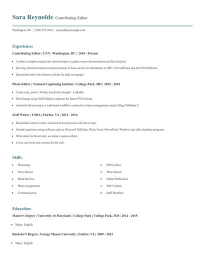 Contributing Editor Resume