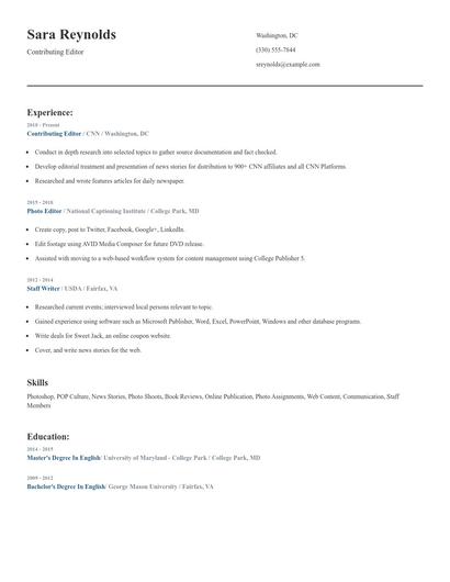 Contributing Editor Resume