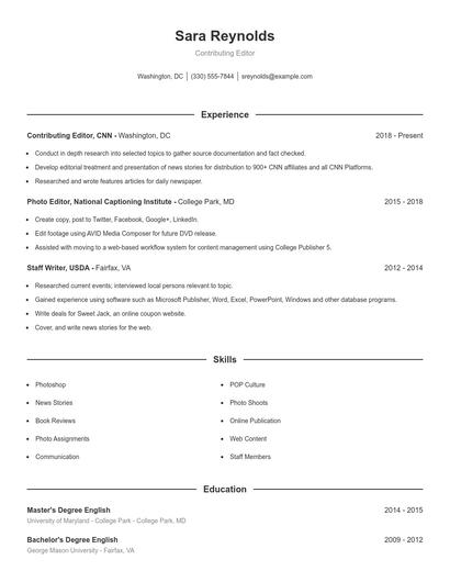 Contributing Editor Resume