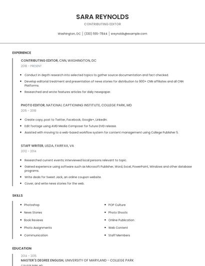 Contributing Editor Resume