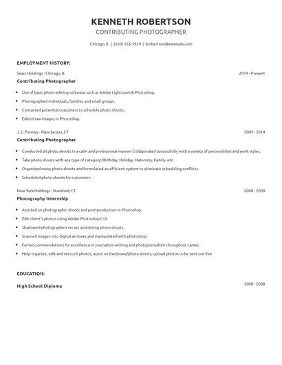 Contributing Photographer Resume