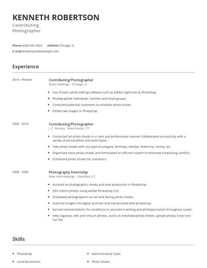 Contributing Photographer Resume