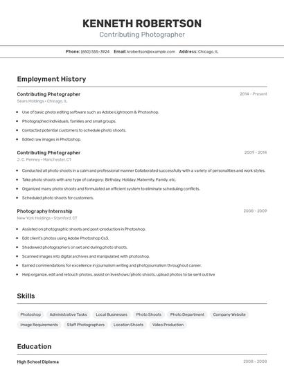 Contributing Photographer Resume