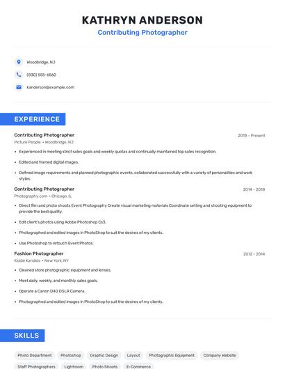 Contributing Photographer Resume