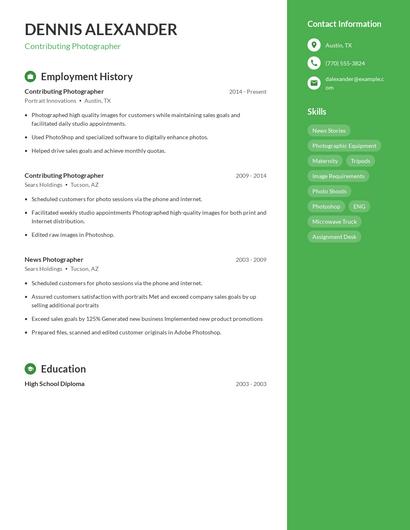 Contributing Photographer Resume
