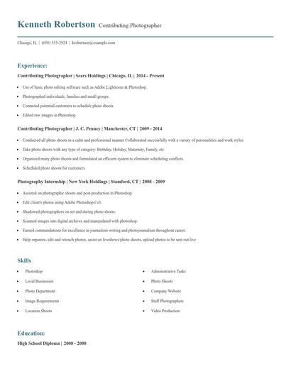 Contributing Photographer Resume