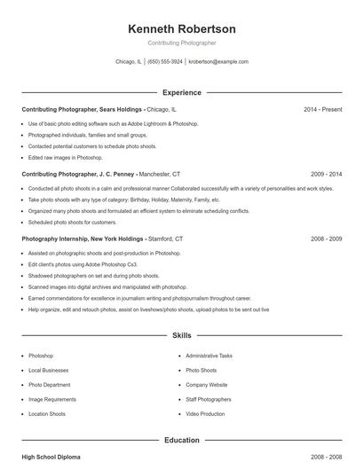 Contributing Photographer Resume