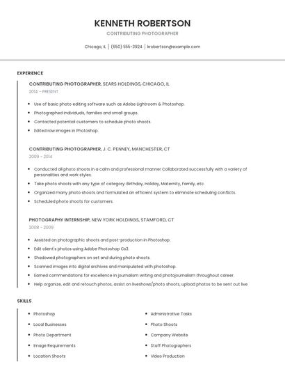 Contributing Photographer Resume