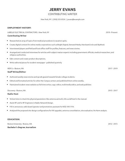 Contributing Writer Resume