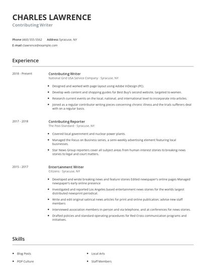 Contributing Writer Resume