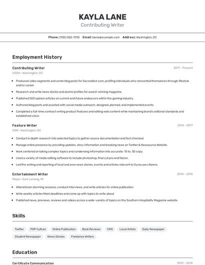 Contributing Writer Resume