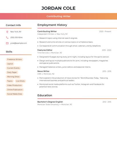Contributing Writer Resume