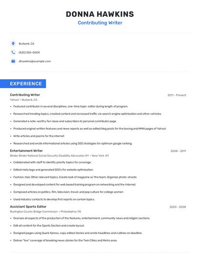 Contributing Writer Resume