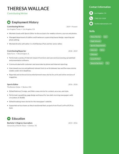 Contributing Writer Resume