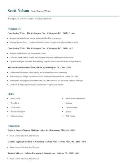 Contributing Writer Resume