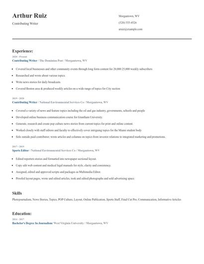Contributing Writer Resume