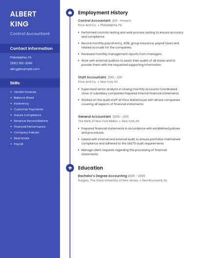 Control Accountant Resume