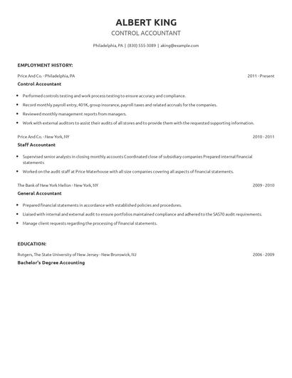 Control Accountant Resume