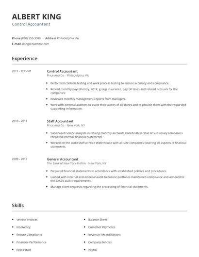 Control Accountant Resume