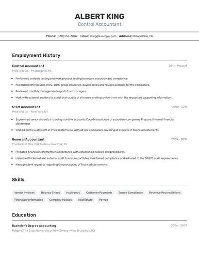 Control Accountant Resume