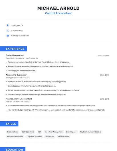 Control Accountant Resume