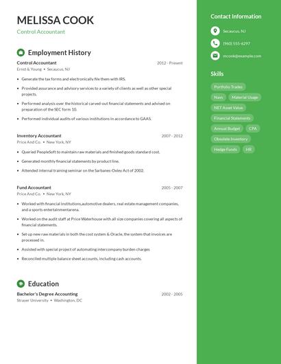 Control Accountant Resume