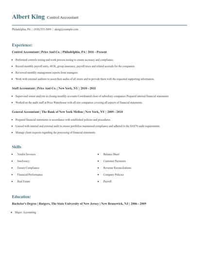 Control Accountant Resume