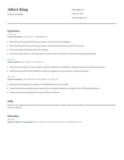 Control Accountant Resume