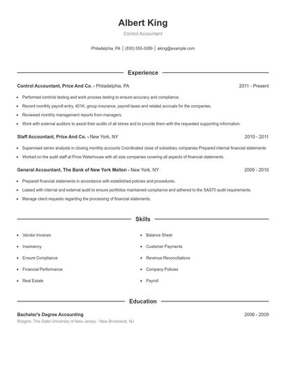 Control Accountant Resume