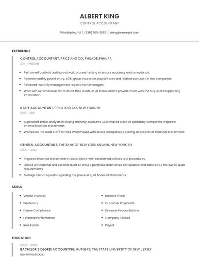 Control Accountant Resume