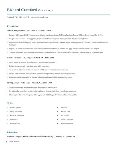 Control Analyst Resume