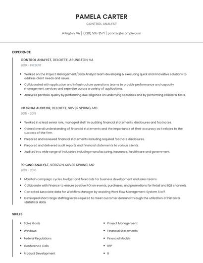 Control Analyst Resume