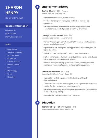 Control Chemist Resume