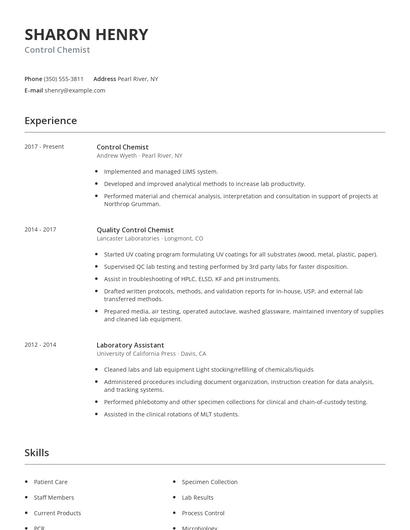 Control Chemist Resume
