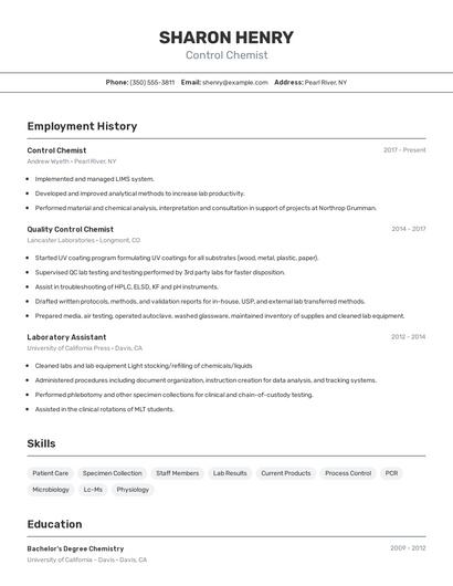 Control Chemist Resume
