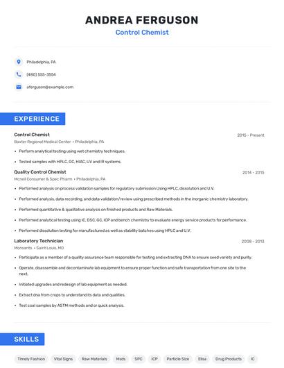 Control Chemist Resume