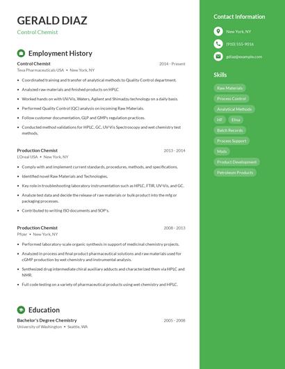 Control Chemist Resume