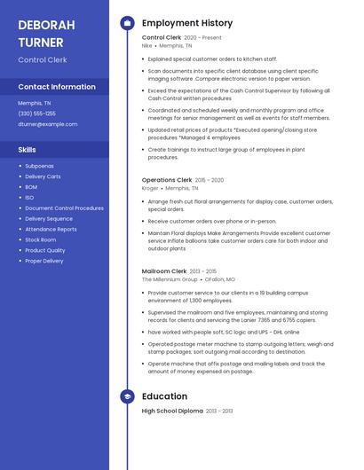 Control Clerk Resume